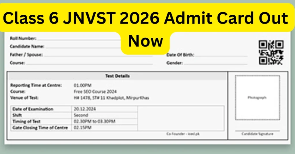Class 6 JNVST 2026 Admit Card - Inbriefy