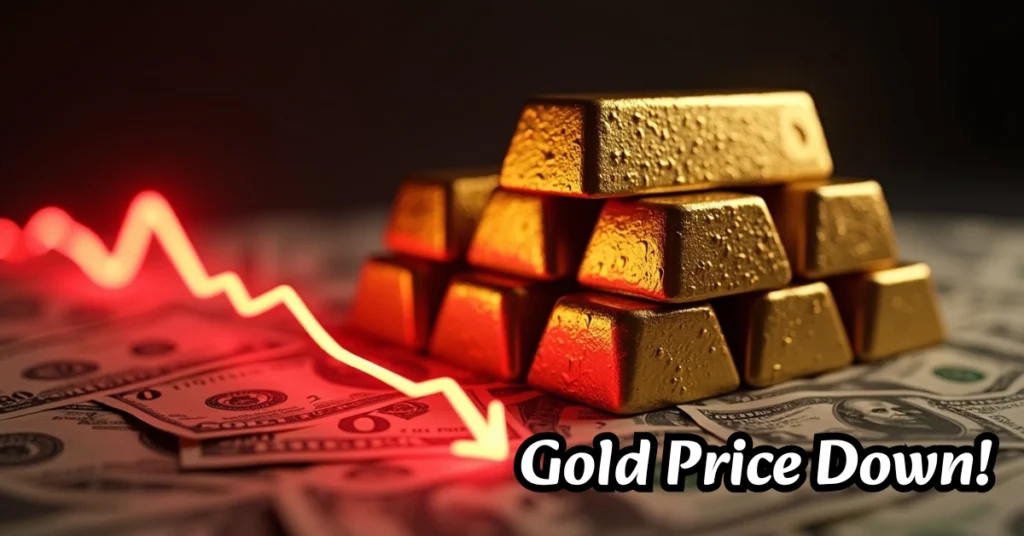 Gold bars with declining price graph